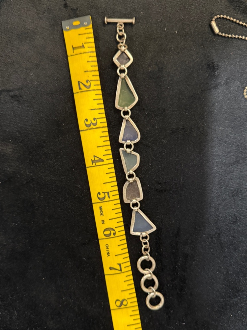 Sterling Silver Sea Glass Link Toggle Bracelet Adjustable - Picture 3 of 3